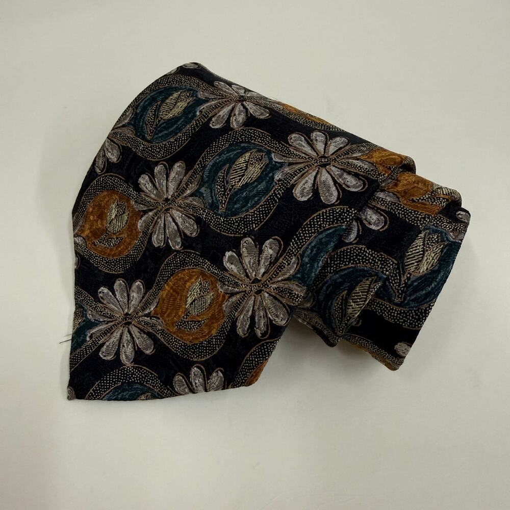 Ermenegildo Zegna Silk Tie Black Brown Lavender Floral Made in Italy 3.5 in